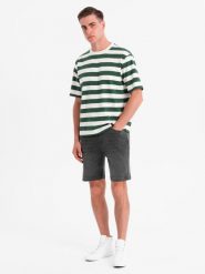 Szorty męskie z gumką w pasie i efektem sprania – szare V3 OM-SRDS-0192 - XXL. Szare szorty Ombre Clothing, l, bez wzorów, z bawełny, eleganckie. W wyprzedaży za 129.99 zł.