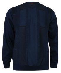 Sweter Męski, Granatowy w Serek -KINGS- Dekolt V-Neck, Czarny Tłoczony Wzór, Klasyczny. Niebieskie swetry rozpinane Kings, l, bez wzorów, z bawełny, bez kołnierzyka, bez ramiączek. Za 229.00 zł.