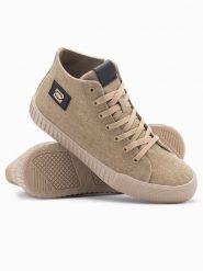 Buty trampki męskie canvas z wysoką cholewką – piaskowe V3 - Rozmiar: 42. Brązowe trampki Ombre Clothing, m, z aplikacjami, przed kolano, bez zapięcia. W wyprzedaży za 109.99 zł.