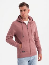 Rozpinana bluza męska dresowa BASIC – ciemnoróżowa V4 OM-SSBZ-0160 - XXL. Czerwone bluzy Ombre Clothing, l, bez wzorów, z dresówki, z kapturem. Za 125.99 zł.