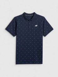4F Koszulka polo regular męska - granatowa L. Niebieskie koszulki polo 4F, l, bez wzorów, z bawełny, bez kołnierzyka, bez ramiączek. Za 89.99 zł.