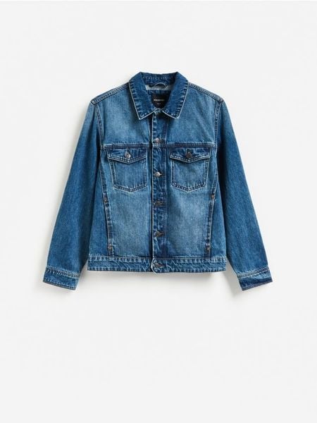 Jeansowa kurtka - niebieski. Niebieskie kurtki Reserved, l, bez wzorów, z denimu, bez kaptura. Za 169.99 zł.