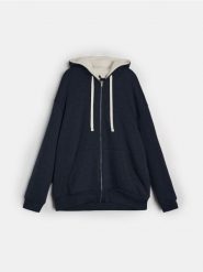 Bluza rozpinana z kapturem - granatowy. Niebieskie bluzy z kapturem Sinsay, l, bez wzorów, z kapturem. Za 99.99 zł.