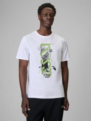 4F T-shirt regular z nadrukiem męski - biały L. Białe t-shirty 4F, l, bez wzorów, z bawełny, bez kołnierzyka, bez ramiączek. Za 79.99 zł.