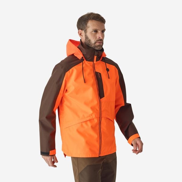 Kurtka Supertrack 500 fluo. Brązowe kurtki outdoor i hardshell SOLOGNAC, s, bez wzorów, z poliesteru, bez kaptura. Za 399.99 zł.