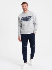 Spodnie męskie dresowe joggery z kontrastowymi elementami - granatowe V3 OM-PASK-22FW-001 - L. Niebieskie joggery i bojówki Ombre Clothing, l, bez wzorów, z bawełny. W wyprzedaży za 49.99 zł.
