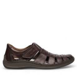 Półbuty Rieker. Brązowe eleganckie półbuty Rieker, bez wzorów, bez obcasa, bez zapięcia. Za 389.99 zł.