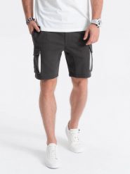 Spodenki męskie z kieszeniami cargo - ciemnoszare V2 OM-SRSK-0106 - L. Szare szorty Ombre Clothing, l, bez wzorów, z bawełny. W wyprzedaży za 49.99 zł.