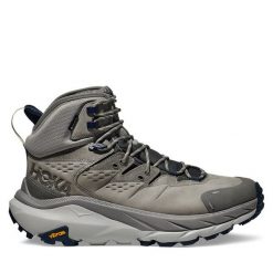 Trekkingi Hoka. Szare botki sznurowane HOKA, bez wzorów, z gore-texu, bez obcasa, bez zapięcia. Za 929.99 zł.