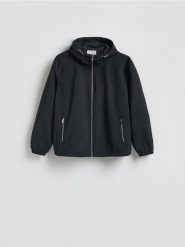 Kurtka z kapturem - czarny. Czarne kurtki Reserved, l, bez wzorów, z tkaniny, z kapturem. Za 259.99 zł.