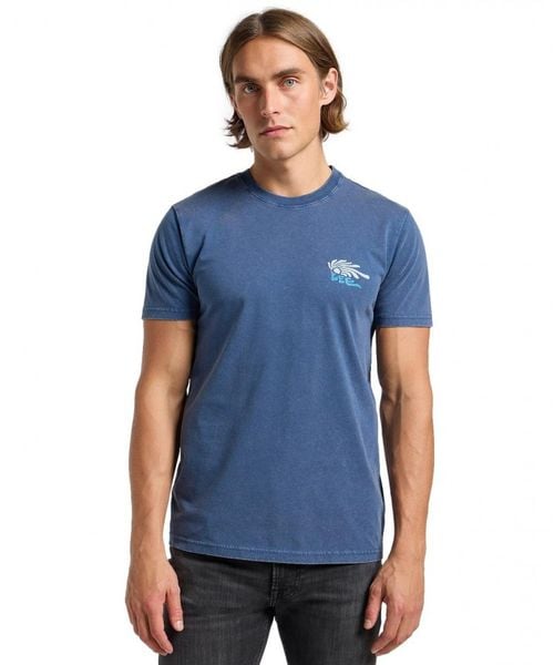MESKA KOSZULKA LEE MEDIUM LOGO TEE ORION BLUE 112364593. Niebieskie t-shirty Lee, xl, bez wzorów, bez kołnierzyka, bez ramiączek. Za 79.99 zł.