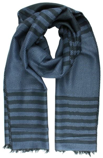 Lekki Szalik Wiosenno-Jesienny - Teer - Niebieski w Pasy. Niebieskie szaliki Teer, bez wzorów, z materiału. Za 45.00 zł.