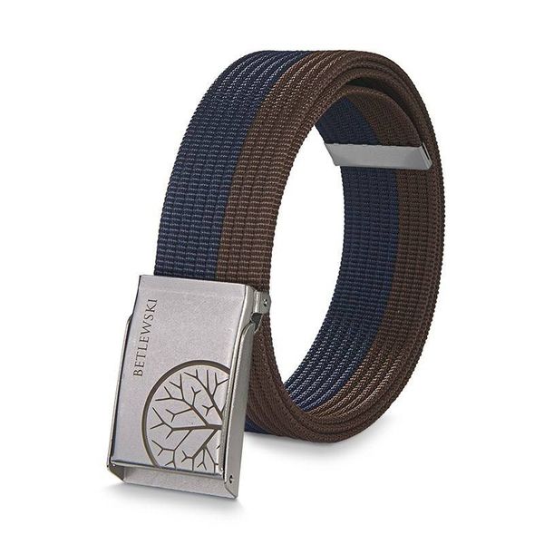 Pasek parciany BETLEWSKI PRC-10_SR-3 S brązowo-granatowy. Brązowe paski Betlewski, bez wzorów, z materiału. Za 39.99 zł.