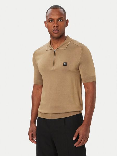 HUGO Polo Sayfong-5 50564234 Beżowy Regular Fit. Brązowe koszulki polo Hugo, m, bez wzorów, z wiskozy, bez kołnierzyka, bez ramiączek. Za 699.99 zł.