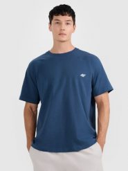 4F T-shirt oversize gładki męski - granatowy XL. Niebieskie t-shirty 4F, m, bez wzorów, z bawełny, bez kołnierzyka, bez ramiączek. W wyprzedaży za 59.99 zł.