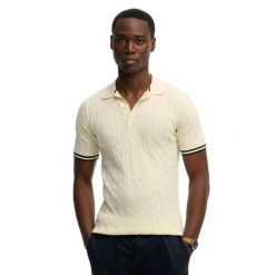 Polo o textured knit Superdry. Brązowe koszulki polo sportowe Superdry, m, bez wzorów, bez kołnierzyka, bez ramiączek. Za 284.00 zł.