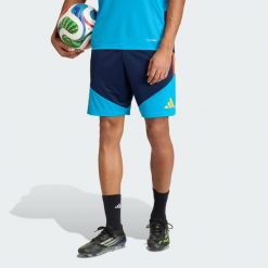 Szorty treningowe Spain 26 Tiro. Niebieskie krótkie spodenki sportowe Adidas, bez wzorów. Za 199.00 zł.