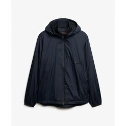 Windbreaker Superdry. Niebieskie kurtki przeciwdeszczowe Superdry, bez wzorów, z softshellu, bez kaptura. Za 408.15 zł.