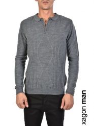 Xagon Man Sweter "Polo" | A1908 1J91269 | Mężczyzna | Szary. Szare swetry nierozpinane Xagon, m, bez wzorów, bez kołnierzyka, bez ramiączek. W wyprzedaży za 139.00 zł.