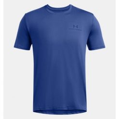 Koszulka fitness męska Under Armour t-shirt sportowy z krótkim rękawem. Niebieskie t-shirty sportowe Under Armour, bez wzorów, bez ramiączek, na fitness i siłownię. Za 184.80 zł.