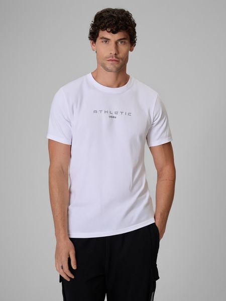 4F T-shirt slim z nadrukiem męski - biały S. Białe t-shirty 4F, m, bez wzorów, z bawełny, bez kołnierzyka, bez ramiączek. Za 69.99 zł.