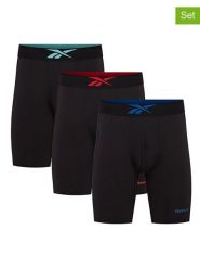 Reebok Bokserki (3 pary) "Placer" w kolorze czarnym rozmiar: L. Czarne bokserki Reebok, l, bez wzorów. Za 75.16 zł.