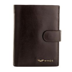 WINGS Męski portfel ze skóry naturalnej bydlęcej zapinany Black. Czarne portfele Wings, bez wzorów, z materiału. Za 82.90 zł.