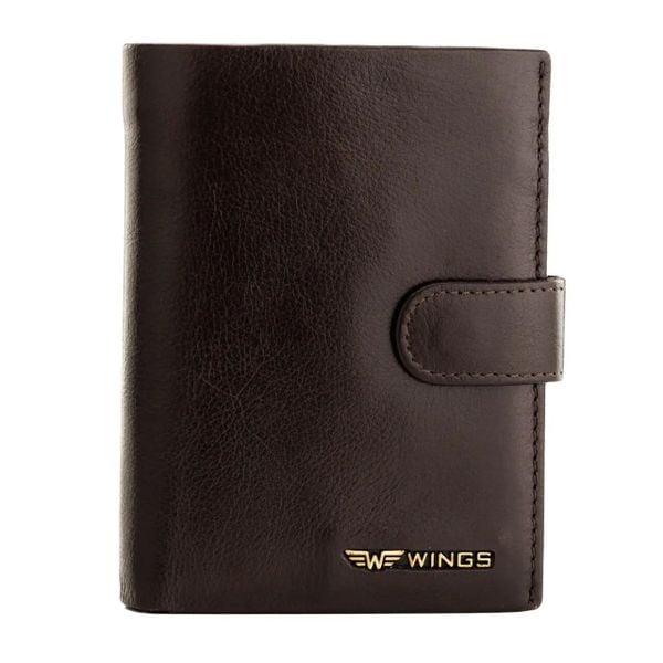 WINGS Męski portfel ze skóry naturalnej bydlęcej zapinany Black. Czarne portfele Wings, bez wzorów, z materiału. Za 82.90 zł.