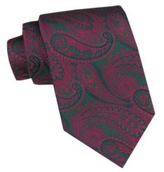 Klasyczny Krawat Męski CHATTIER - Zieleń w Czerwone, Duże Paisley. Czerwone krawaty i muchy Chattier, bez wzorów, z tkaniny. Za 49.00 zł.