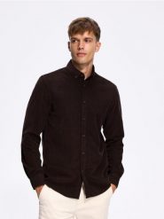 Sztruksowa koszula regular fit - ciemnobrązowy. Brązowe koszule Reserved, l, bez wzorów, z bawełny, bez kołnierzyka, bez ramiączek. Za 129.99 zł.