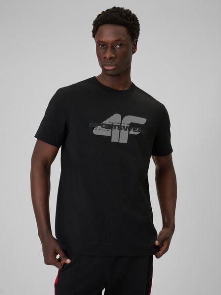 4F T-shirt regular z nadrukiem męski - czarny 3XL. Czarne t-shirty 4F, m, bez wzorów, z bawełny, bez kołnierzyka, bez ramiączek. Za 59.99 zł.