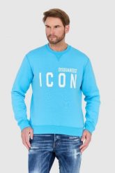 DSQUARED2 Niebieska bluza męska z dużym białym logo icon. Niebieskie bluzy Dsquared2, l, bez wzorów, bez kaptura. W wyprzedaży za 899.99 zł.