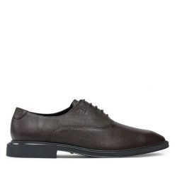 Półbuty HUGO. Brązowe eleganckie półbuty Hugo, bez wzorów, bez obcasa, bez zapięcia. Za 459.99 zł.
