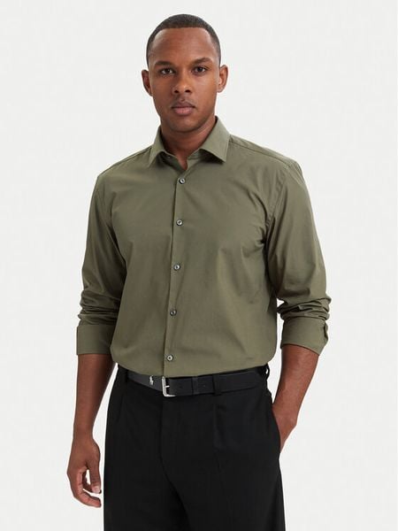 HUGO Koszula Kenno 50289499 Zielony ciemny Slim Fit. Zielone koszule Hugo, m, bez wzorów, z bawełny, bez kołnierzyka, bez ramiączek. Za 319.99 zł.