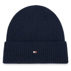 Czapka Tommy Hilfiger. Niebieskie czapki zimowe Tommy Hilfiger, bez wzorów. Za 389.99 zł.