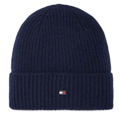Czapka Tommy Hilfiger. Niebieskie czapki zimowe Tommy Hilfiger, bez wzorów. Za 369.99 zł.