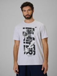 4F T-shirt regular z nadrukiem męski - szary XL. Szare t-shirty sportowe 4F, bez wzorów, z bawełny, bez ramiączek. Za 69.99 zł.