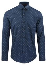 Męska Koszula, Taliowana (Slim Fit) - Rigon - Granatowa, Drobny Wzór. Niebieskie koszule Rigon, m, bez wzorów, z bawełny, bez kołnierzyka, bez ramiączek. Za 139.00 zł.