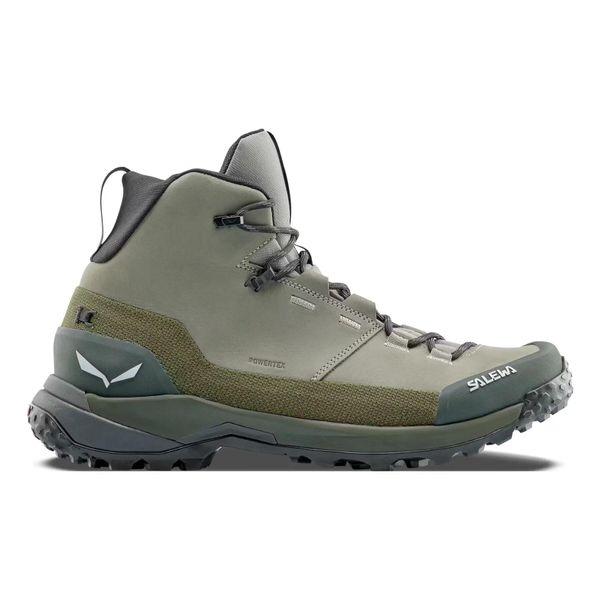 Buty trekkingowe Salewa Puez Leather Mid PTX. Zielone buty turystyczne Salewa, bez wzorów, z nubiku, bez zapięcia, trekkingowe. Za 837.50 zł.