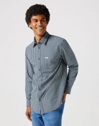 WRANGLER LS 1 PKT SHIRT MĘSKA KOSZULA W KRATĘ KRATA BLACK IRIS 112350495 W5A9016826. Czarne koszule Wrangler, m, bez wzorów, bez kołnierzyka, bez ramiączek. Za 139.99 zł.