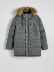 Pikowana kurtka z kapturem - jasnoszary. Szare kurtki Reserved, l, bez wzorów, z tkaniny, z kapturem. W wyprzedaży za 289.99 zł.