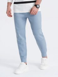 Spodnie męskie dresowe joggery na gumce z przeszyciami – jasnoniebieskie V2 OM-PASK-0142 - XXL. Niebieskie joggery i bojówki Ombre Clothing, l, z aplikacjami, z dresówki, wizytowe. W wyprzedaży za 89.99 zł.