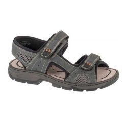 Sandały Męskie Logo Skóra Syntetyczna. Szare sandały Rieker, ze skóry, bez zapięcia. Za 482.99 zł.