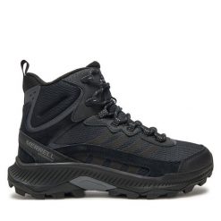 Trekkingi Merrell. Czarne botki sznurowane Merrell, bez wzorów, bez obcasa, bez zapięcia. Za 619.99 zł.