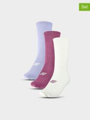 4F Skarpety (3 pary) w kolorze jagodowym, błękitnym i białym rozmiar: 35-38. Białe skarpety 4F, bez wzorów. Za 32.90 zł.