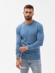 Elegancki sweter męski - błękitny V10 E177 - XXL. Niebieskie swetry nierozpinane Ombre Clothing, m, bez wzorów, z wiskozy, bez kołnierzyka, bez ramiączek. W wyprzedaży za 39.99 zł.