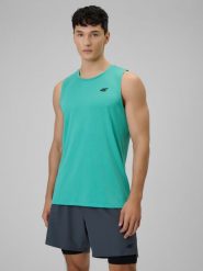 4F Koszulka treningowa regular szybkoschnąca męska - turkusowa XXL. Niebieskie bezrękawniki 4F, m, bez wzorów, bez kołnierzyka, bez ramiączek. Za 69.99 zł.