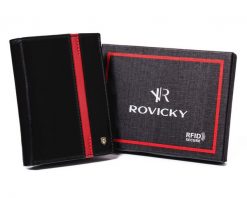 Portfel skórzany Rovicky N62-RVTP-3050 Bla czarny. Czarne portfele ROVICKY, bez wzorów, ze skóry. Za 80.00 zł.