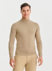 PAKO LORENTE - Półgolf męski w beżowym kolorze. Brązowe swetry nierozpinane Pako Lorente, m, bez wzorów, z nylonu, bez kołnierzyka, bez ramiączek. Za 119.99 zł.