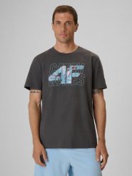 4F T-shirt regular z nadrukiem męski - szary S. Szare t-shirty 4F, m, bez wzorów, z bawełny, bez kołnierzyka, bez ramiączek. Za 69.99 zł.
